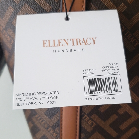 Ellen Tracy Brown Faux Leather Shopper Tote Satchel NWT - Picture 5 of 8
